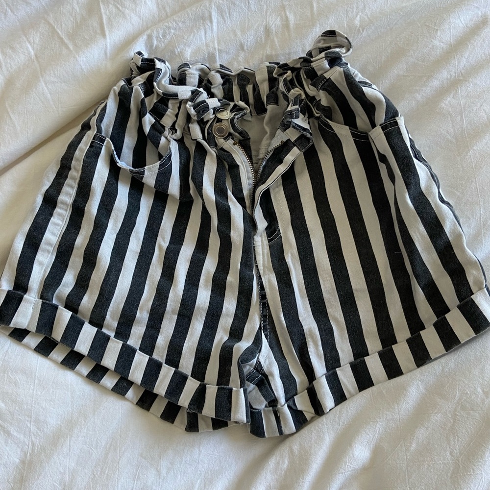 Black and White Striped High Waisted Shorts